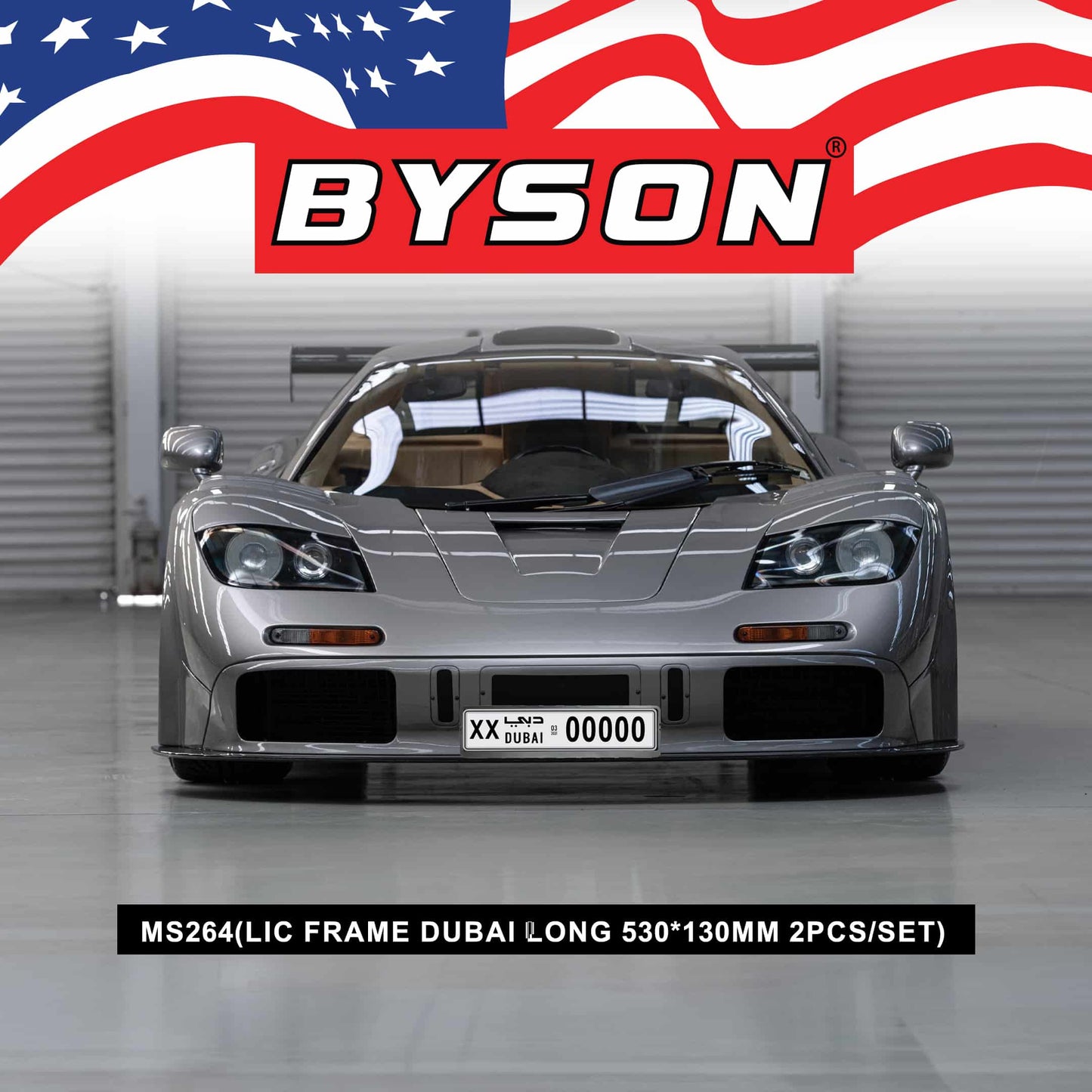 إطار لوحة ترخيص Byson – طويل 53x13 سم (مجموعة من قطعتين)