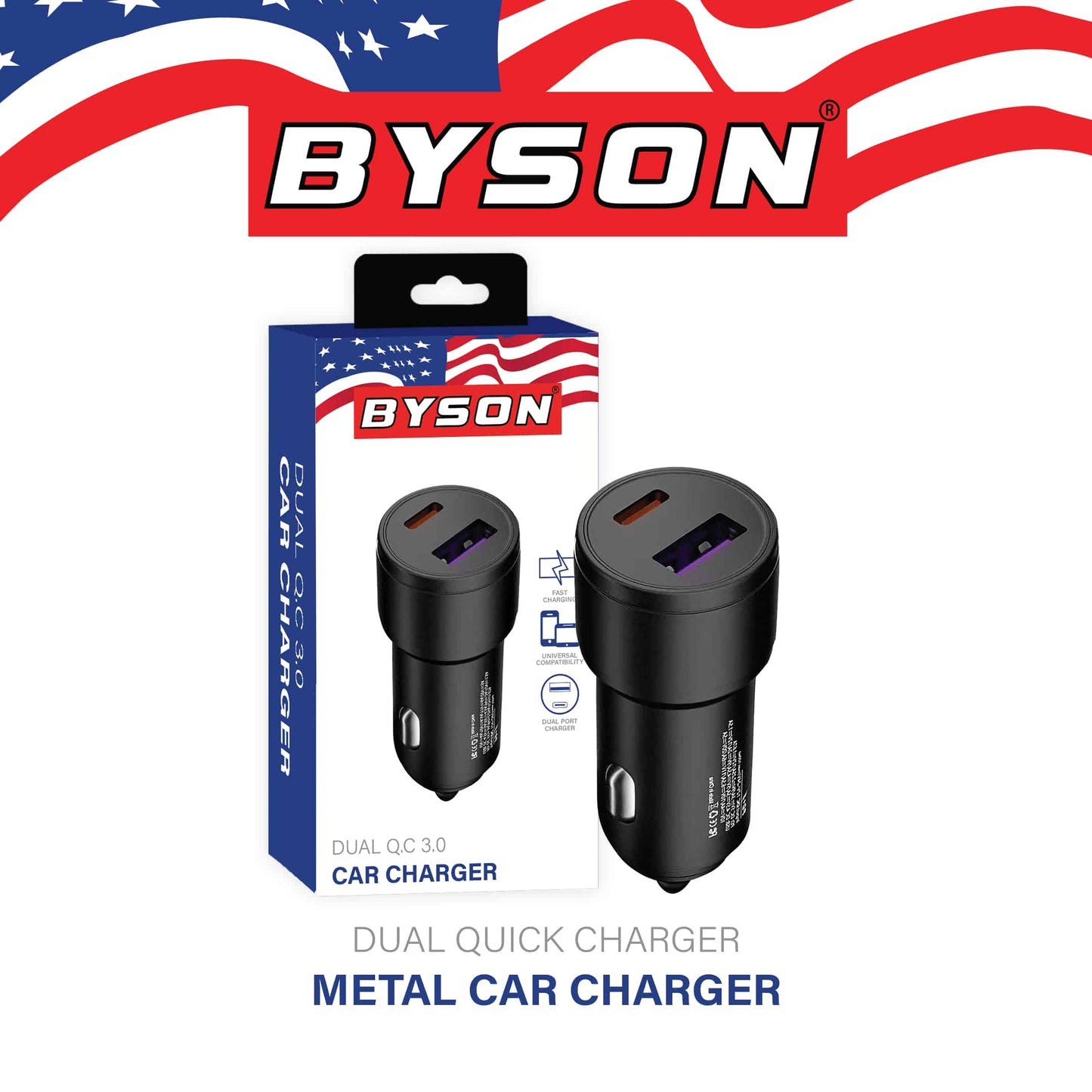 شاحن سيارة ثنائي BYSON QC 3.0 بقوة 47.5 واط