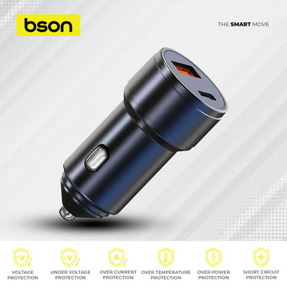 شاحن سيارة سريع بقوة 48 واط – شحن أسرع 4 مرات بمنفذي USB (USB-A و USB-C)، QC3.0 بقدرة 100 واط كحد أقصى + PD بقوة 25 واط، يتضمن حماية ذكية للسلامة