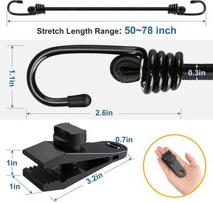 4PCS 50 Inch Car Cover Gust Straps, Heavy Duty Wind Protector Bungee Cords Hook Clips Kit Fit for Most Cars, Sedans, SUVs, Trucks, Vans, Motorcycles, Boat-Black