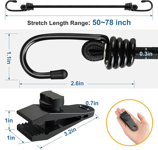 4PCS 50 Inch Car Cover Gust Straps, Heavy Duty Wind Protector Bungee Cords Hook Clips Kit Fit for Most Cars, Sedans, SUVs, Trucks, Vans, Motorcycles, Boat-Black