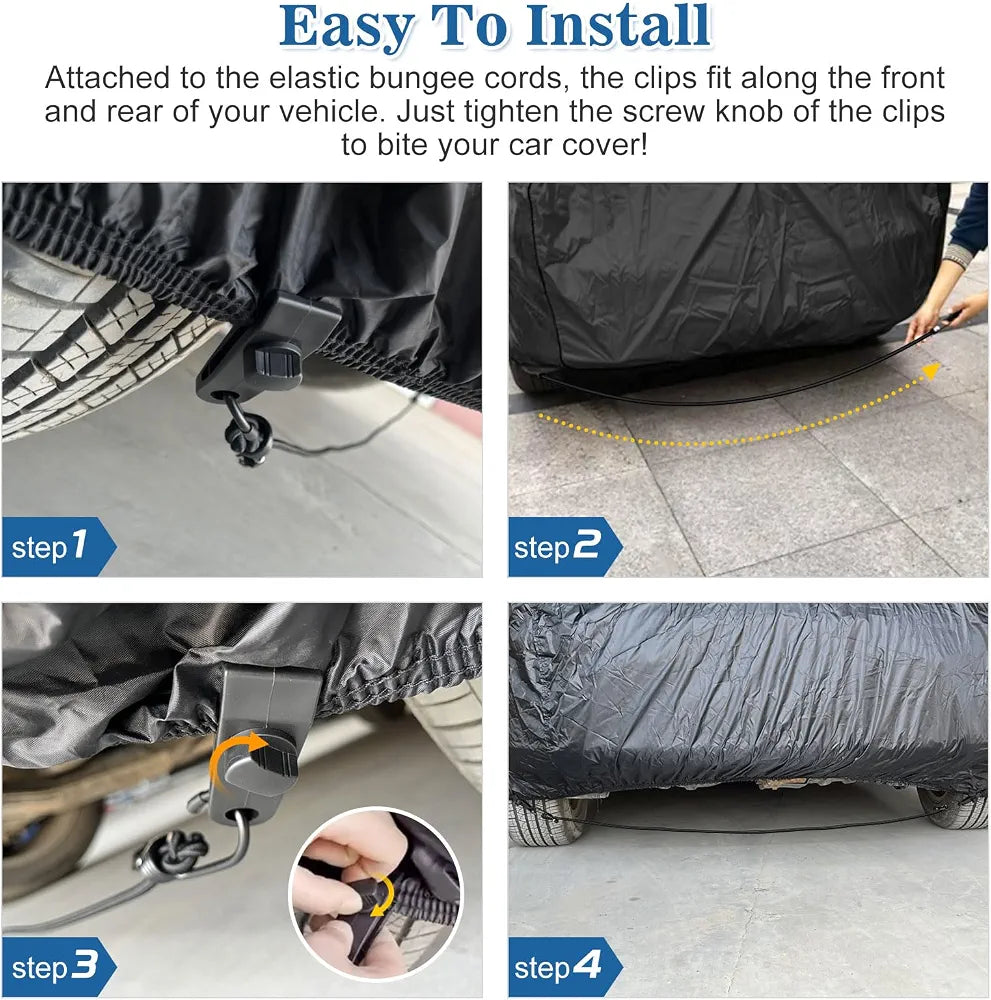 4PCS 50 Inch Car Cover Gust Straps, Heavy Duty Wind Protector Bungee Cords Hook Clips Kit Fit for Most Cars, Sedans, SUVs, Trucks, Vans, Motorcycles, Boat-Black